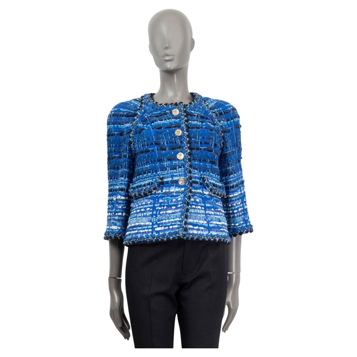 Chanel Gradient Blue 2018 Greece Boucle Tweed Jacket 38 S 18C
