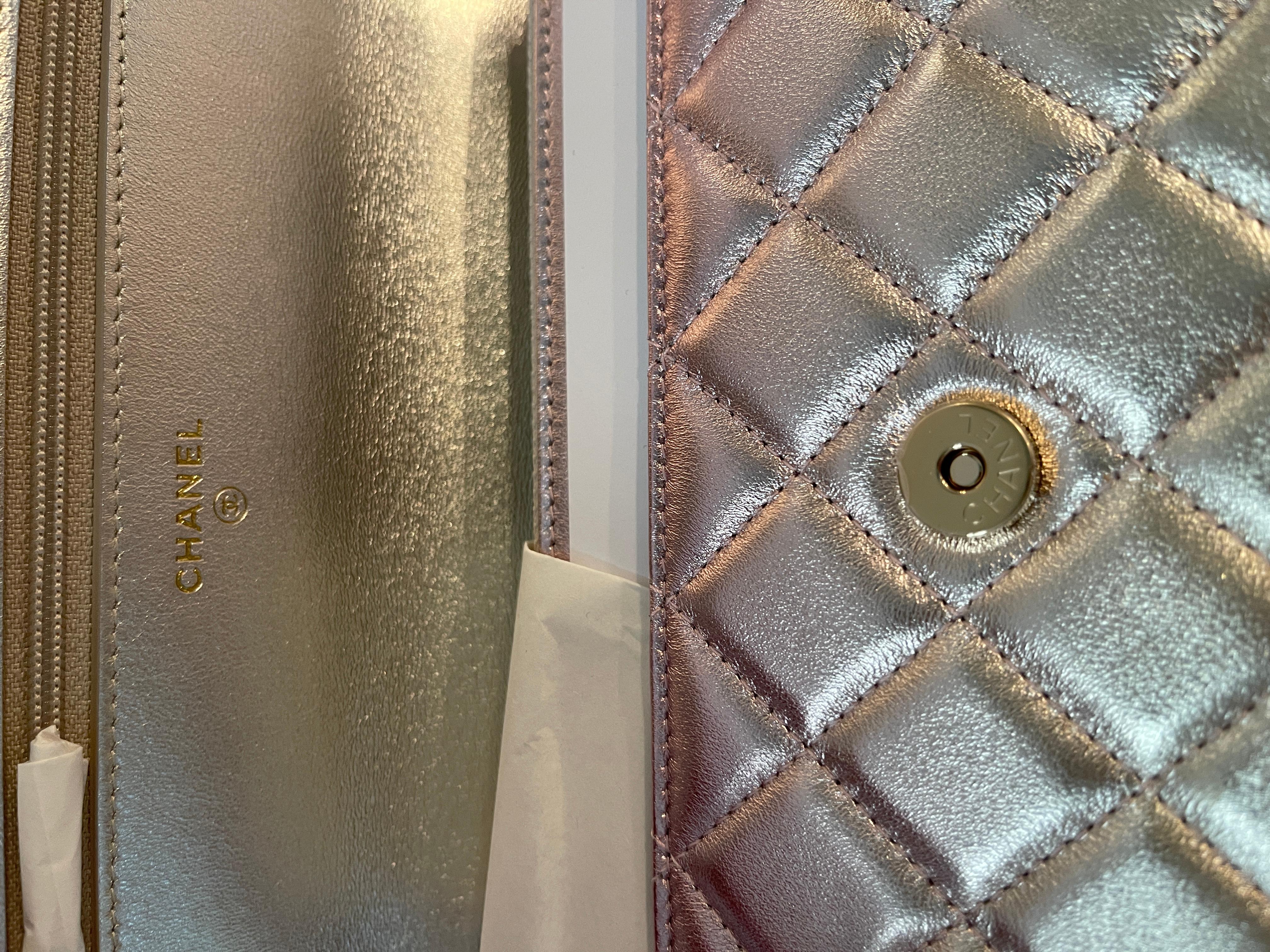CHANEL Gradient Metallic Golden Pink Iridescent Wallet On Chain Quilted 1