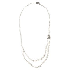 Chanel Graduated Faux Pearl Necklace CC Logo Long 35" Circa 2014