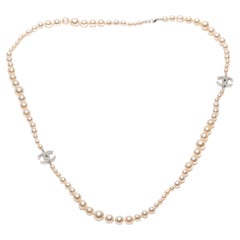 Chanel Graduated Pearl CC Long Necklace Gold