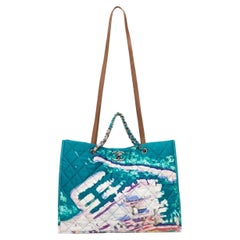 Chanel 2011 Graffiti Watercolor Limited Edition Tote Turquoise Nylon Resort Bag