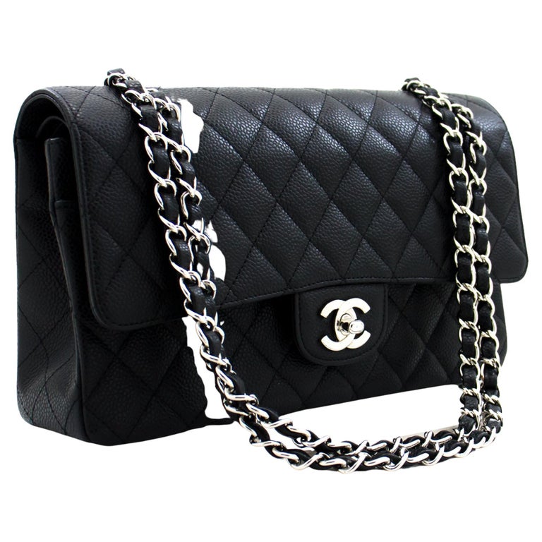 CHANEL Grained Calfskin Classic Double Chain Flap Shoulder Bag For