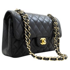 CHANEL Grained Calfskin Double Flap 9" Chain Shoulder Bag Black