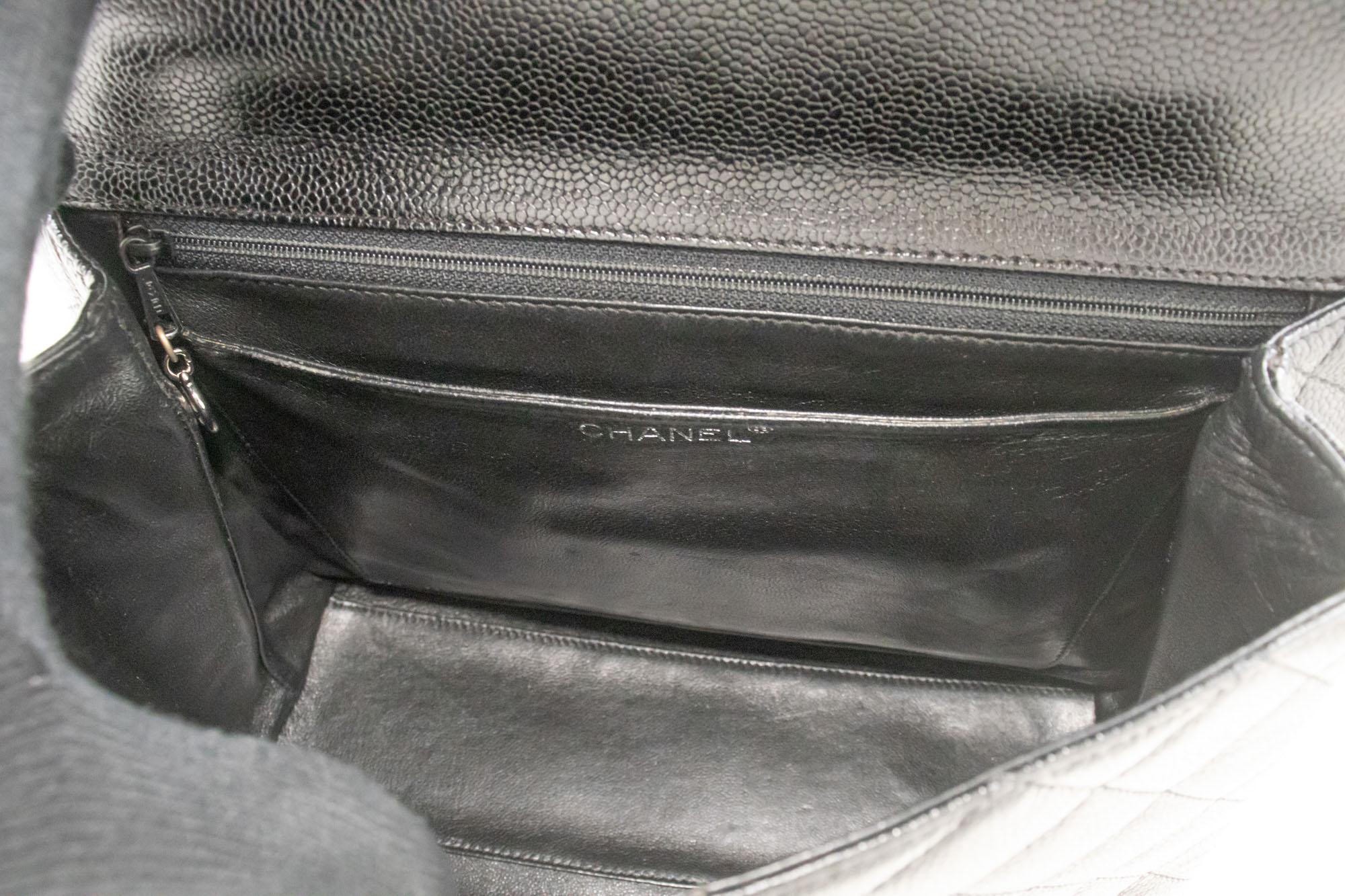 CHANEL Grained Calfskin Handbag Top Handle Bag Kelly Black Flap For Sale 6