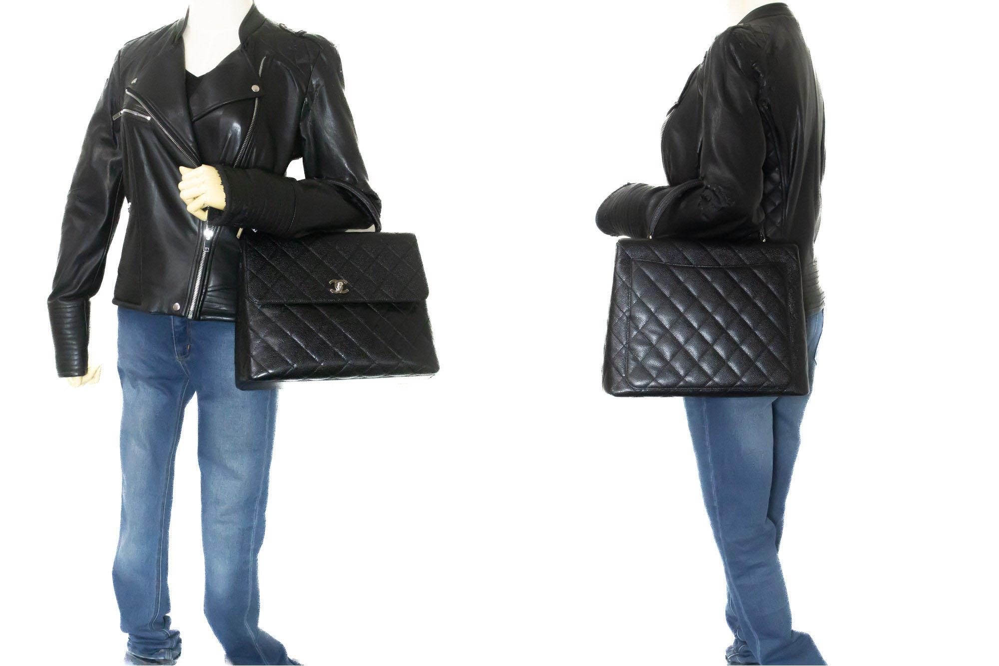 CHANEL Grained Calfskin Handbag Top Handle Bag Kelly Black Flap For Sale 7