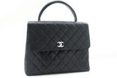 CHANEL Grained Calfskin Handbag Top Handle Bag Kelly Black Flap