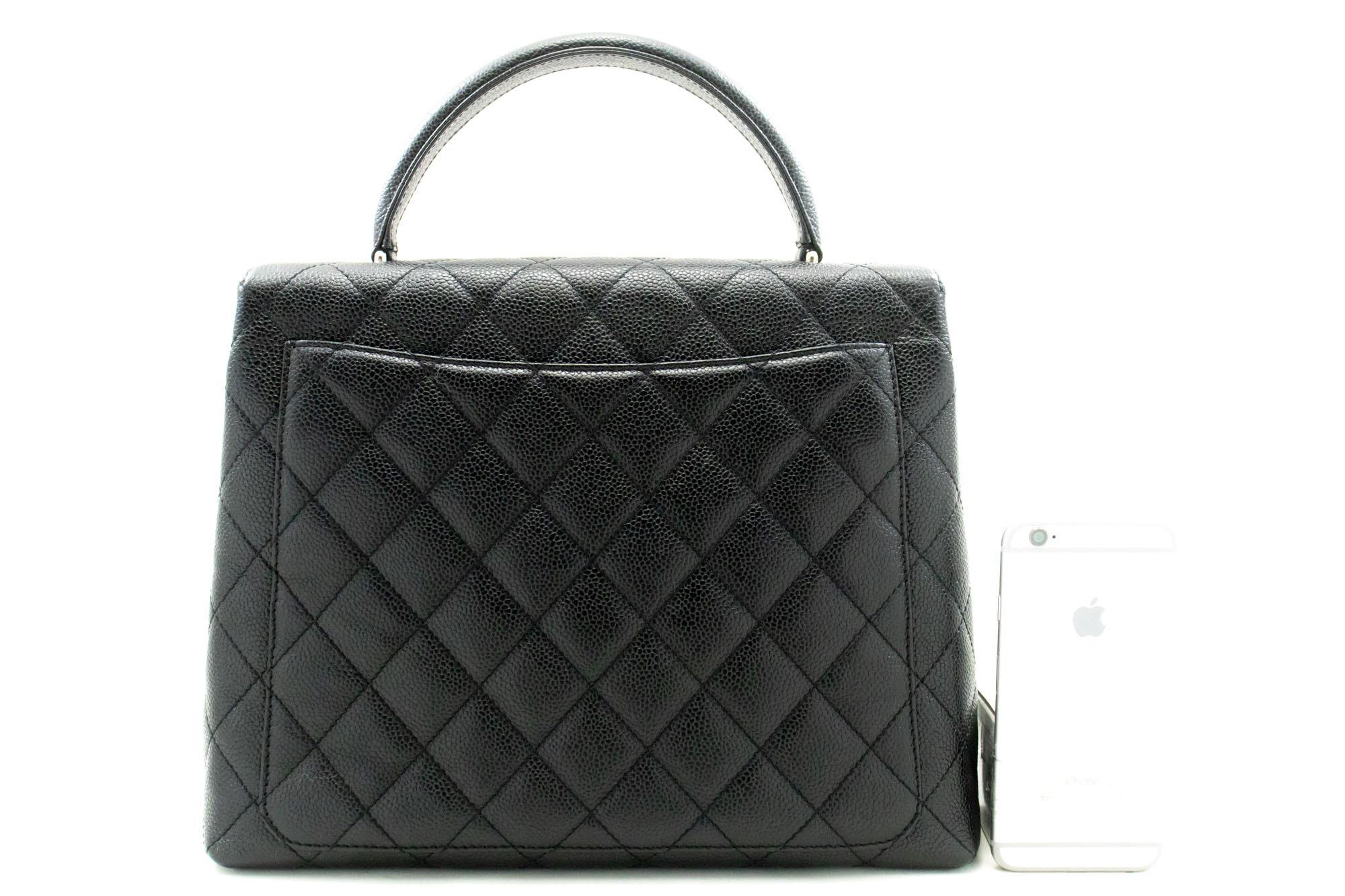 CHANEL Grained Calfskin Handbag Top Handle Bag Kelly Black Flap In Good Condition For Sale In Takamatsu-shi, JP
