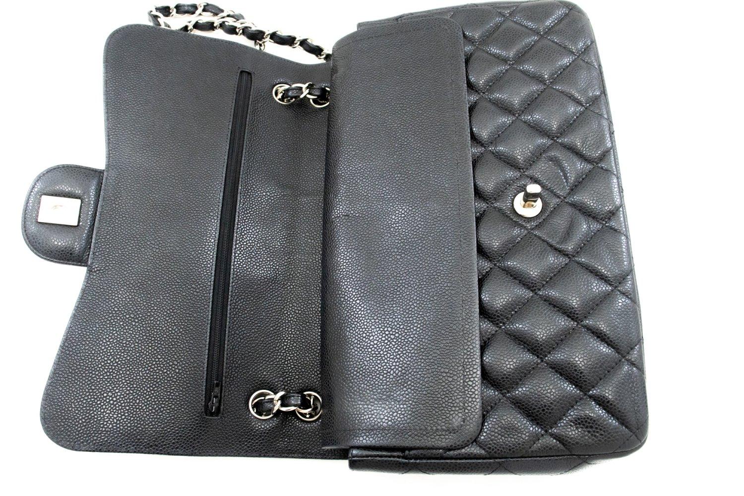 CHANEL Grained Calfskin Large Chain Shoulder Bag W Flap SV Classic For Sale 14