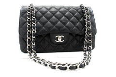 CHANEL Grained Calfskin Large Chain Shoulder Bag W Flap SV Classic