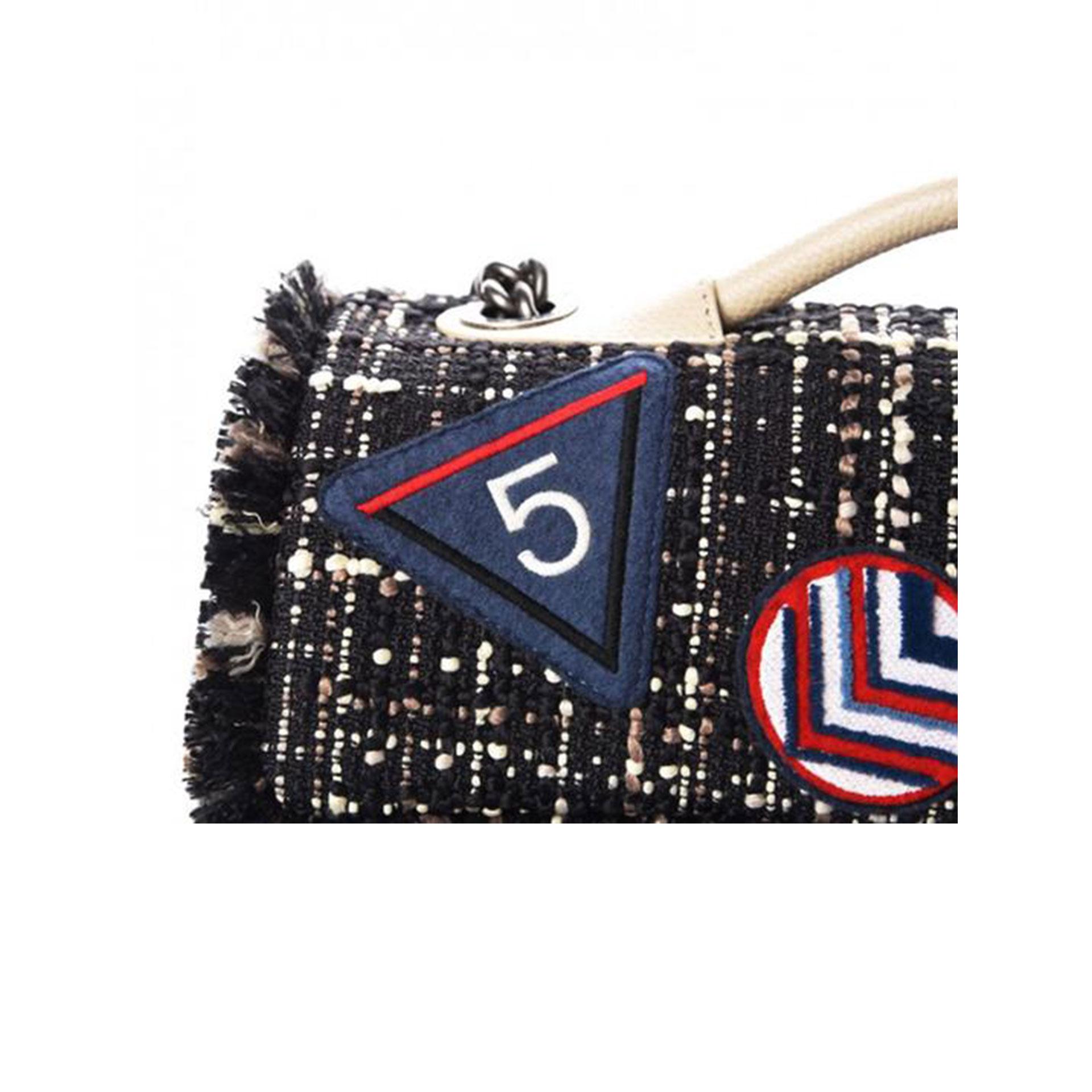 Women's or Men's Chanel Grained Calfskin Tweed Crest Airline Runway Top Handle Flap Tote For Sale