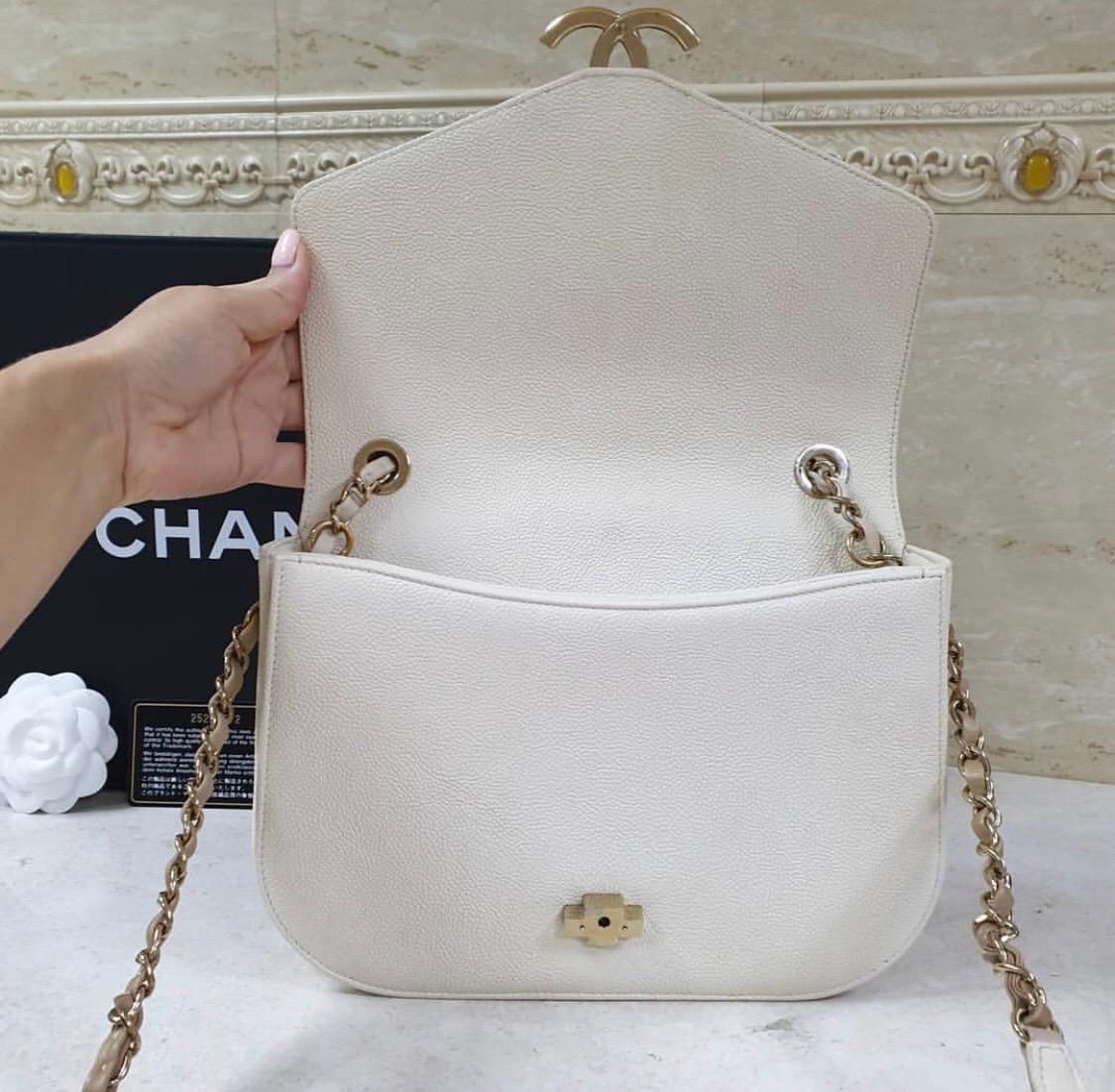 Chanel Grained Flap Bag with Top Handle New 2018 Ivory White Calfskin Tote 1