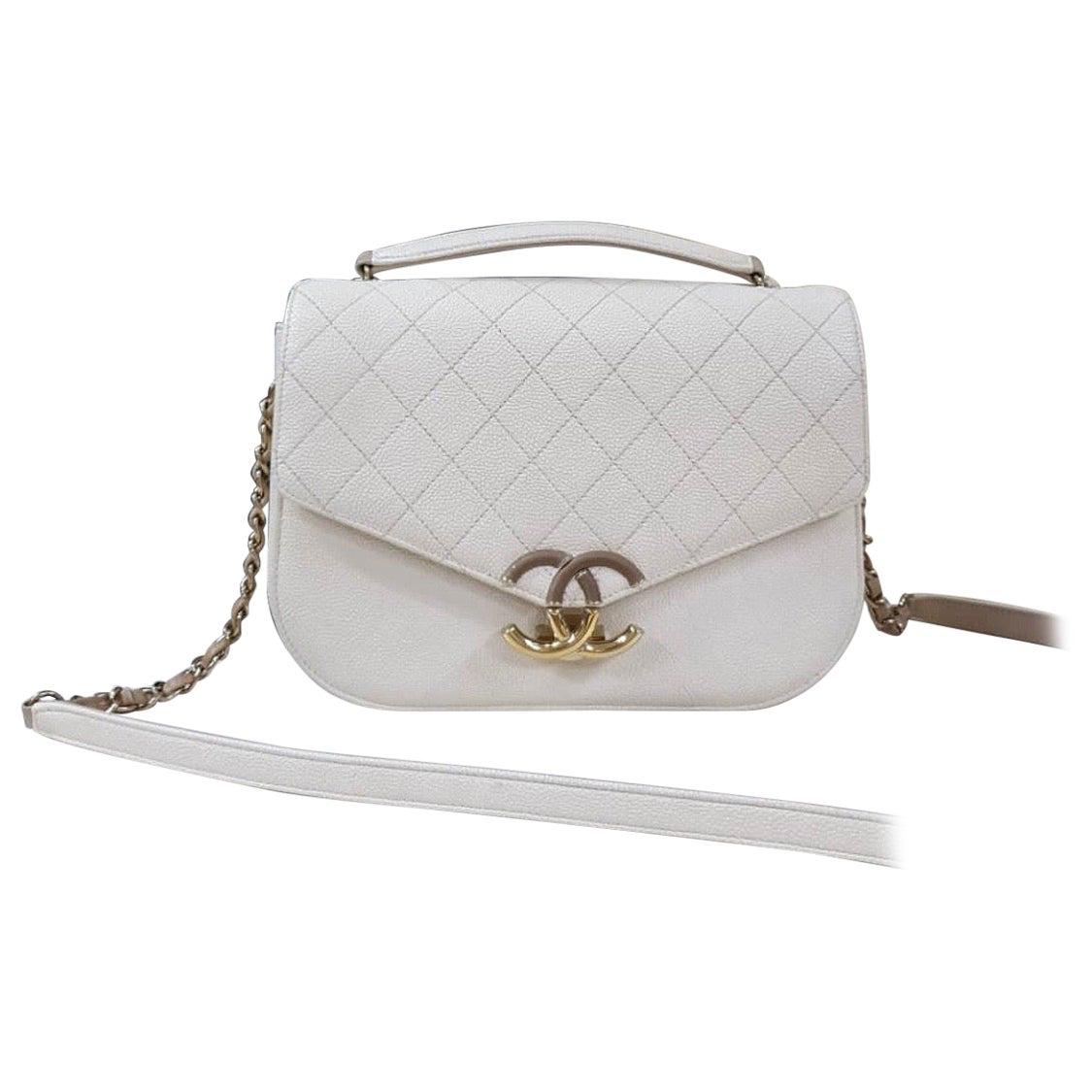 Chanel Grained Flap Bag with Top Handle New 2018 Ivory White Calfskin Tote