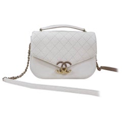Chanel Grained Flap Bag with Top Handle New 2018 Ivory White Calfskin Tote
