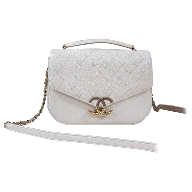 Chanel Grained Flap Bag with Top Handle New 2018 Ivory White