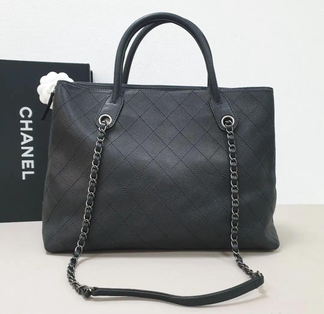Women's Chanel Grained Vegetal Calfskin Shopping Black Tote