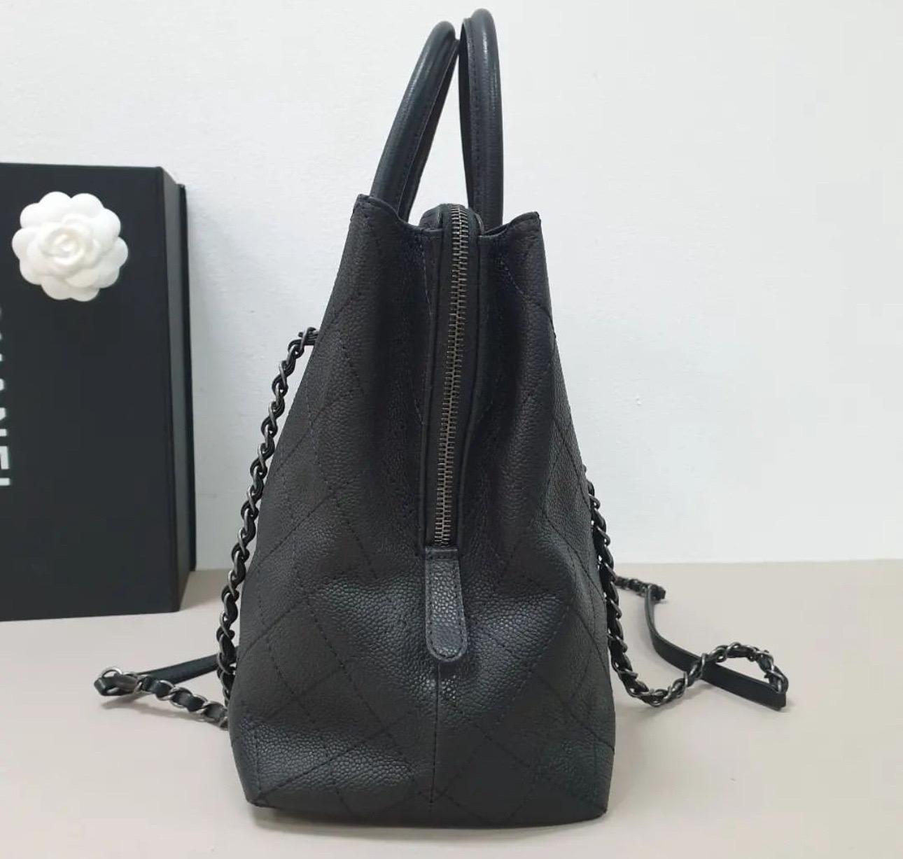 Chanel Grained Vegetal Calfskin Shopping Black Tote 1