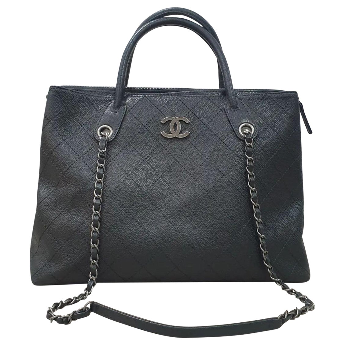 Chanel Grained Vegetal Calfskin Shopping Black Tote