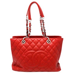 Chanel GST Grand Shopping Tote Shoulder Bag Red Caviar Leather