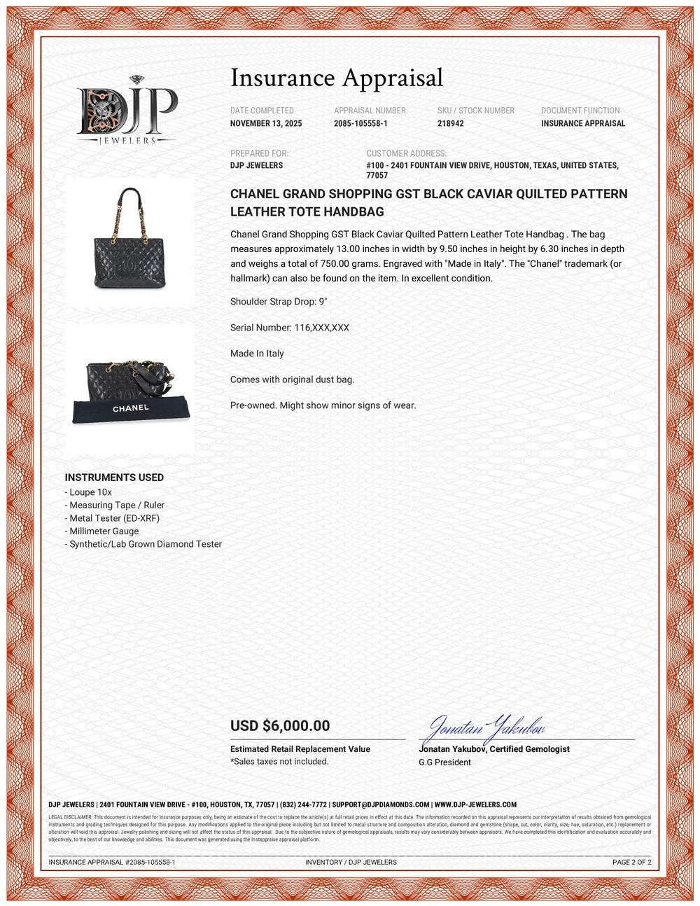 Chanel Grand Shopping Gst Schwarz Kaviar Gesteppt Muster Leder Handtasche im Angebot 7