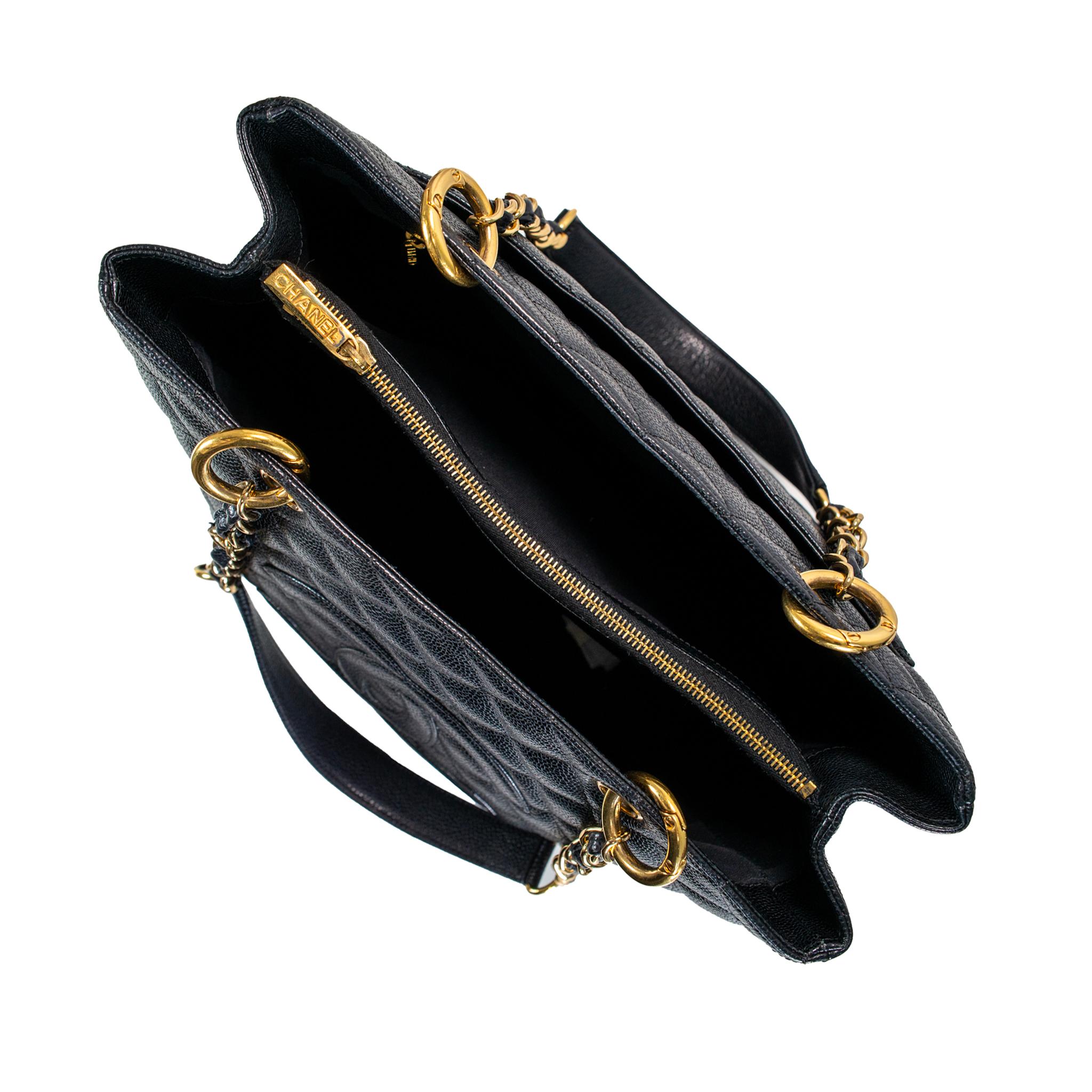 Chanel Grand Shopping Gst Schwarz Kaviar Gesteppt Muster Leder Handtasche im Angebot 1