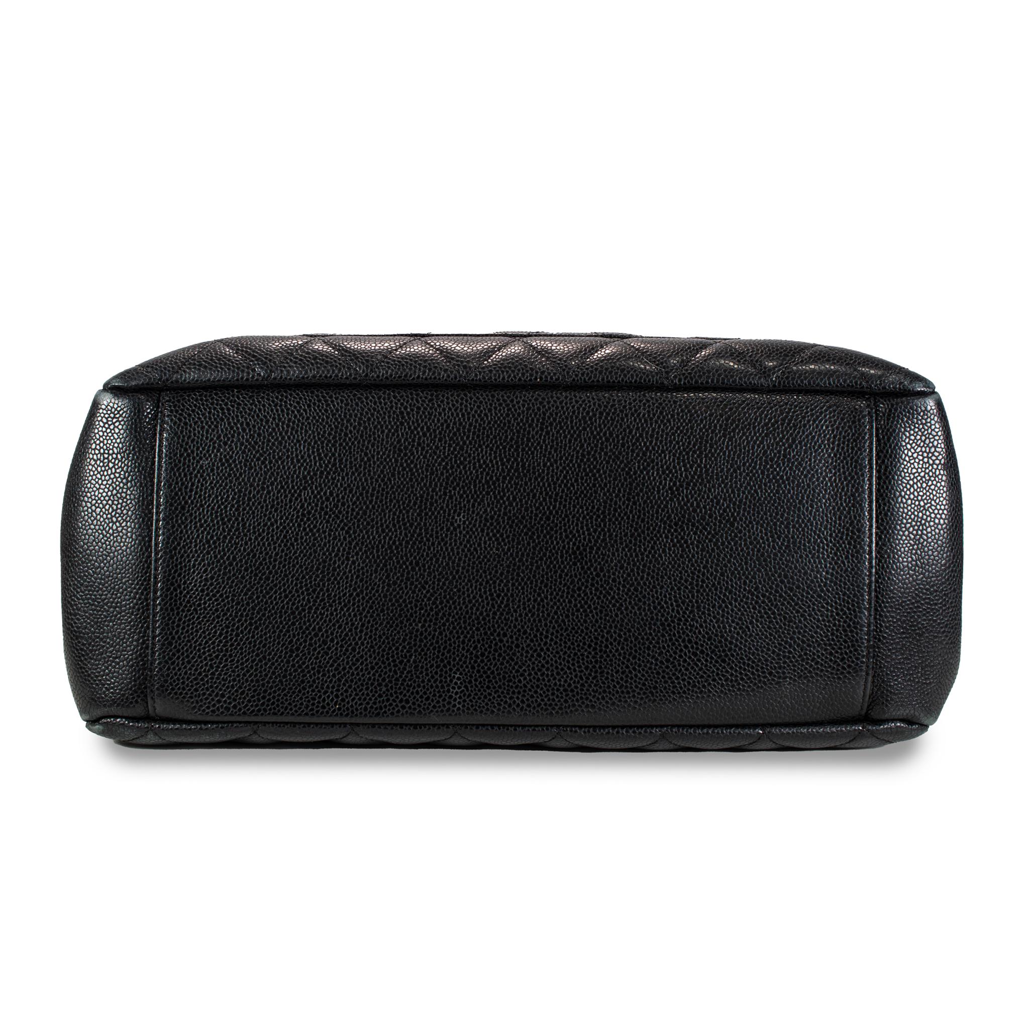 Chanel Grand Shopping Gst Schwarz Kaviar Gesteppt Muster Leder Handtasche im Angebot 2