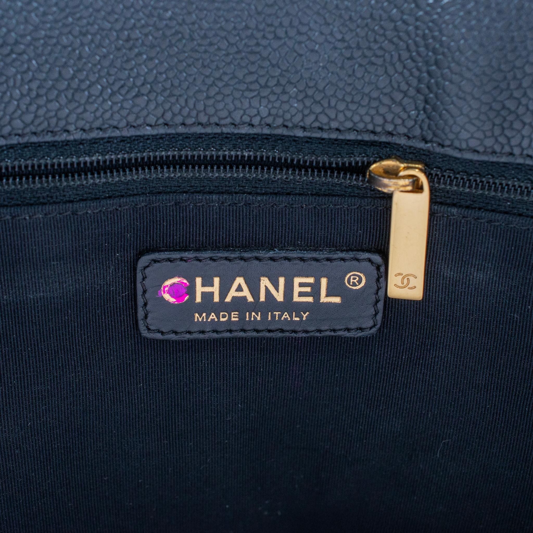 Chanel Grand Shopping Gst Schwarz Kaviar Gesteppt Muster Leder Handtasche im Angebot 4