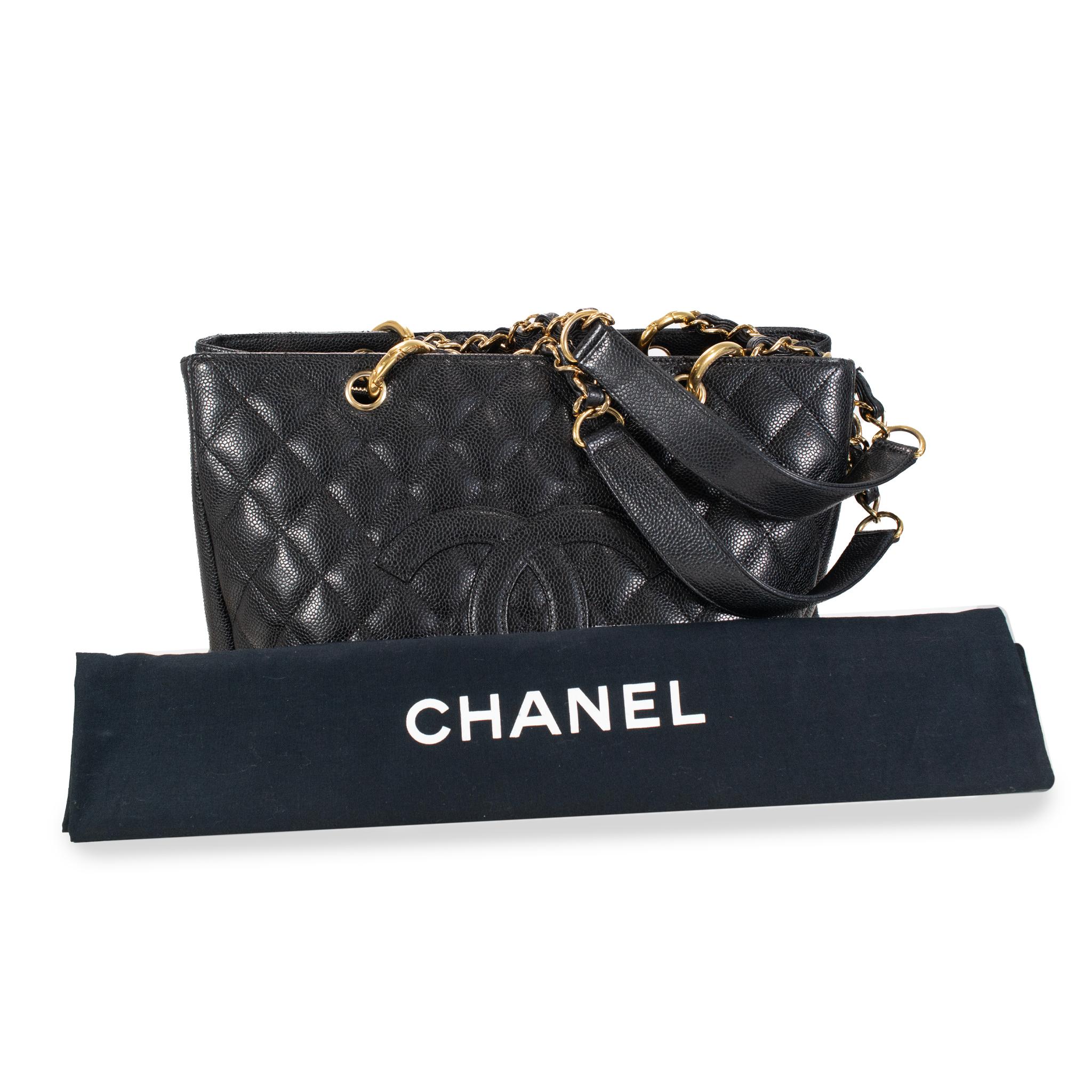 Chanel Grand Shopping Gst Schwarz Kaviar Gesteppt Muster Leder Handtasche im Angebot 5