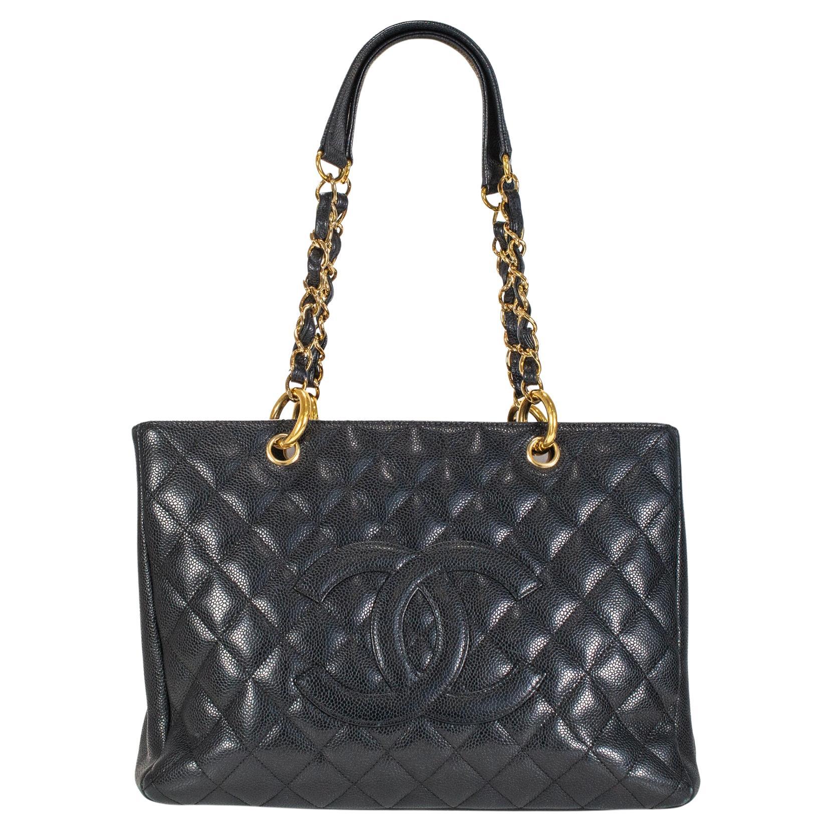 Chanel Grand Shopping Gst Black Caviar Quilted Leather Tote Handbag