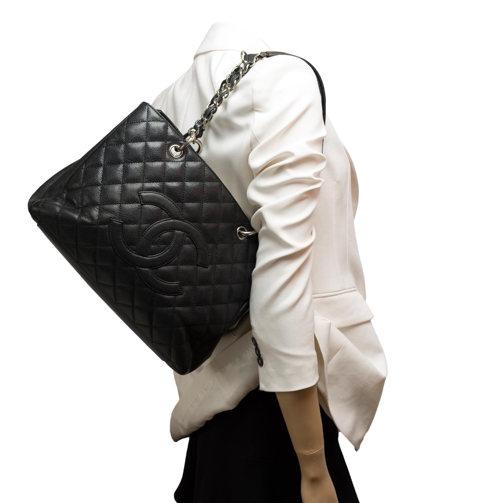  Chanel Grand Shopping Tote Bag (GST) aus schwarzem Kaviar gestepptem Leder, SHW im Angebot 8