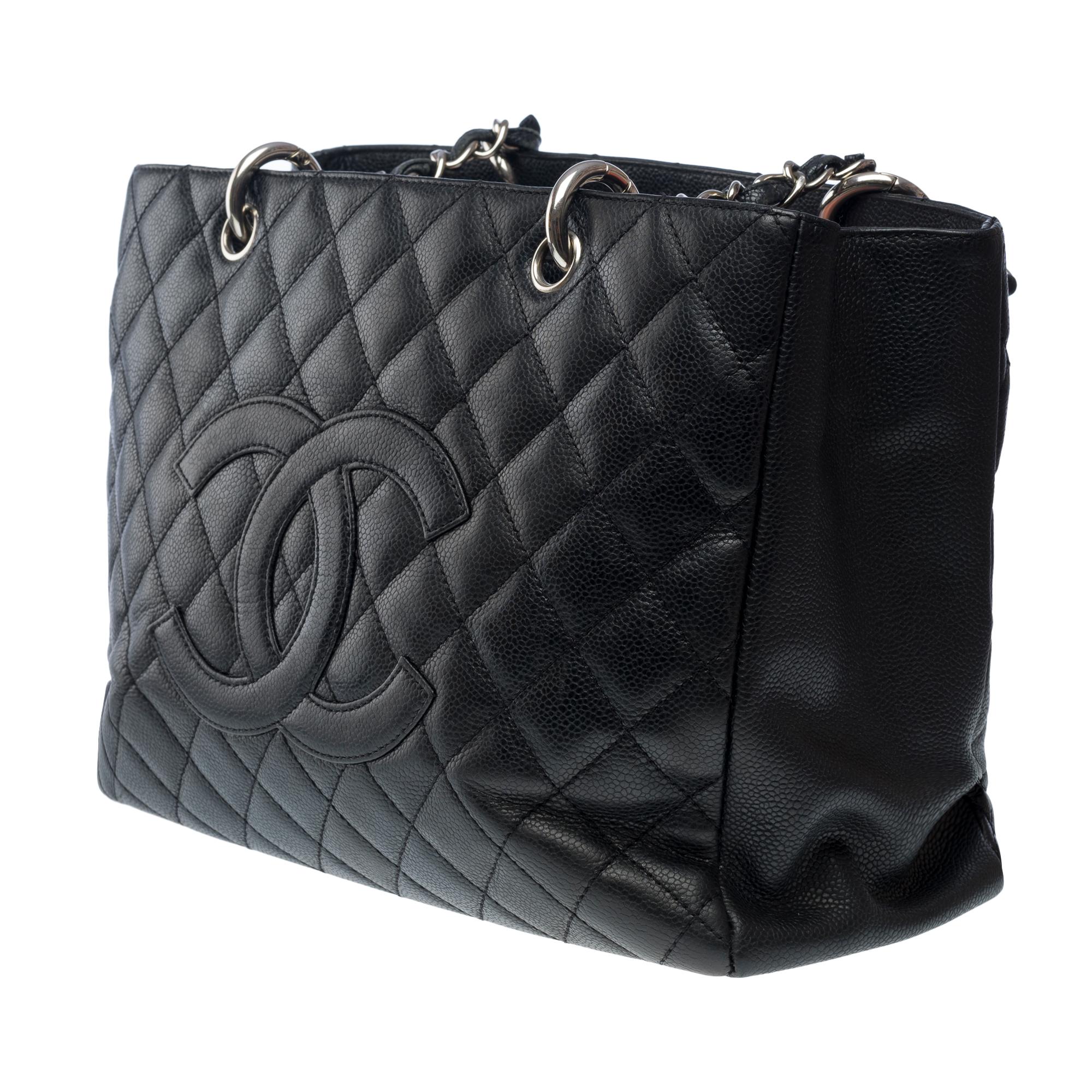  Chanel Grand Shopping Tote Bag (GST) aus schwarzem Kaviar gestepptem Leder, SHW Damen im Angebot