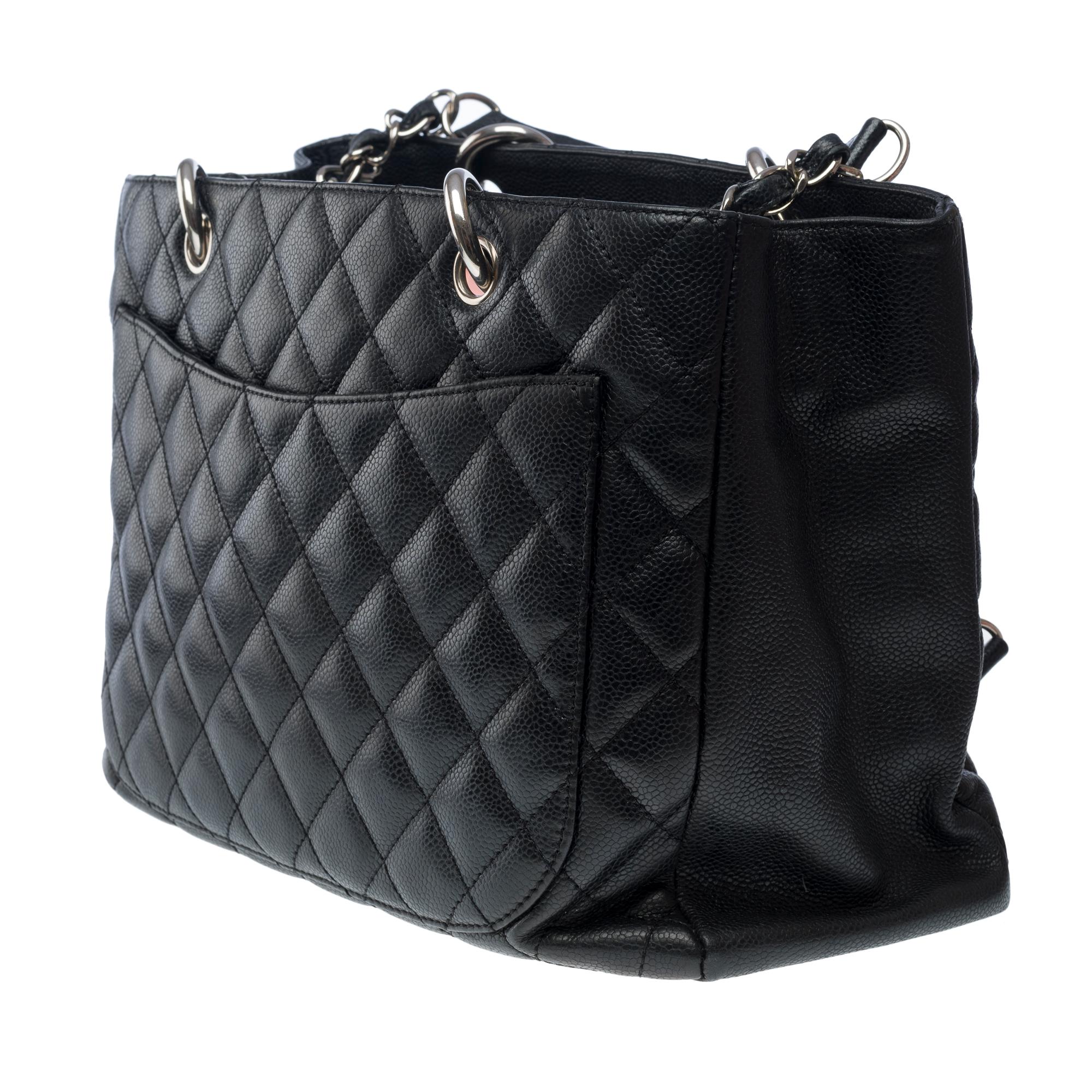  Chanel Grand Shopping Tote Bag (GST) aus schwarzem Kaviar gestepptem Leder, SHW im Angebot 1