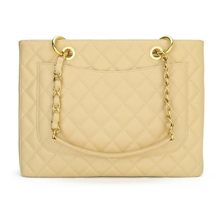 CHANEL Grand Shopping Tote (GST) Bag Beige Caviar with Gold