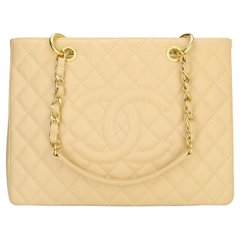 CHANEL Grand Shopping Tote (GST) Bag Beige Caviar with Gold Hardware 2012  For Sale at 1stDibs