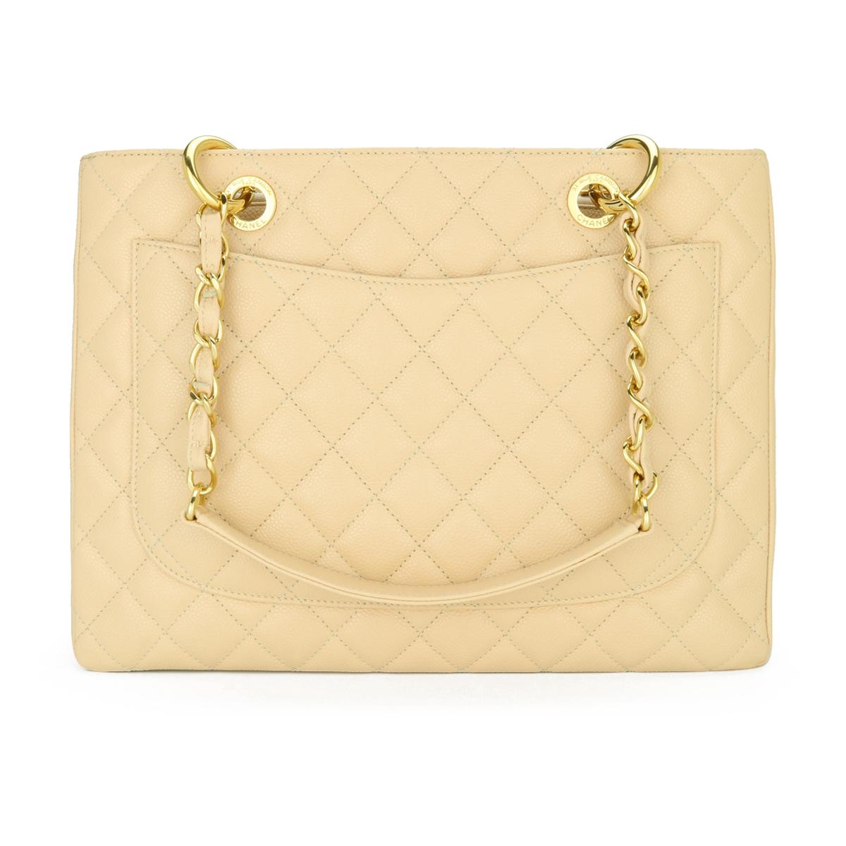Orange CHANEL Grand Shopping Tote (GST) Bag Beige Caviar with Gold Hardware 2013 For Sale
