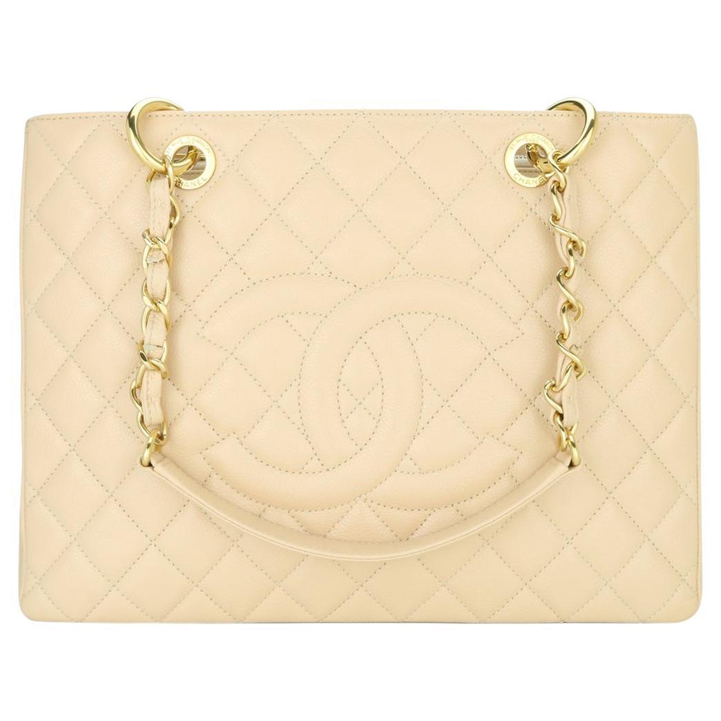 CHANEL Grand Shopping Tote (GST) Bag Beige Caviar with Gold Hardware 2013 For Sale