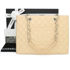 CHANEL Grand Shopping Tote (GST) Bag Beige Caviar with Silver Hardware 2013