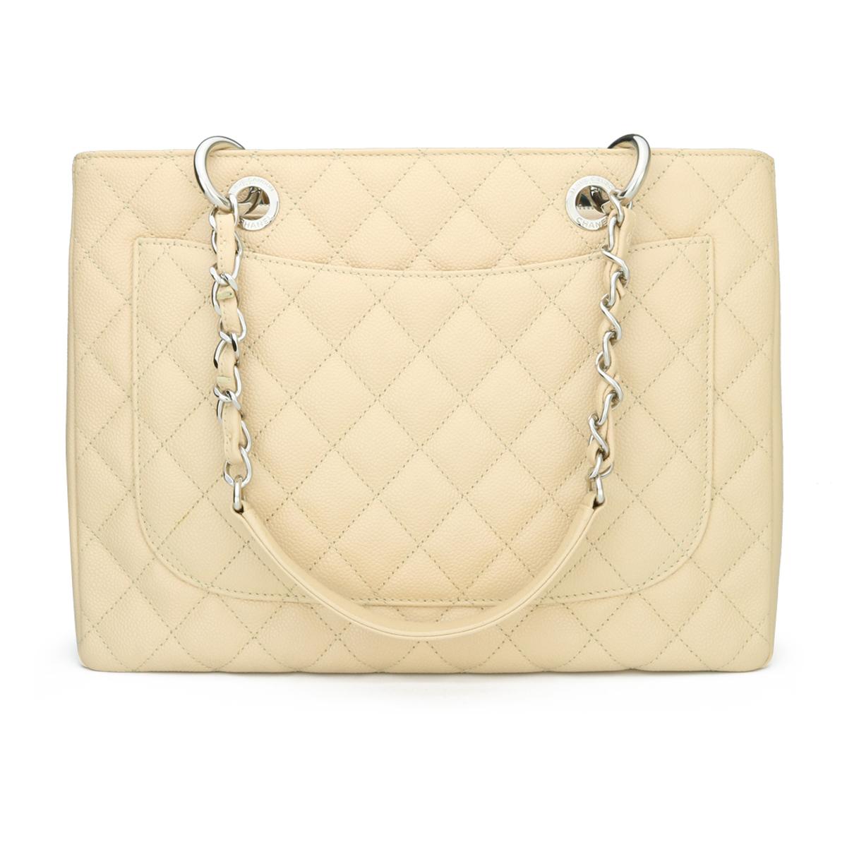 CHANEL Grand Shopping Tote (GST) Bag Beige Caviar with Silver Hardware 2013 In Excellent Condition For Sale In Huddersfield, GB