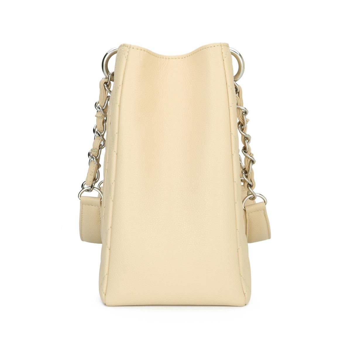 Women's or Men's CHANEL Grand Shopping Tote (GST) Bag Beige Caviar with Silver Hardware 2013 For Sale