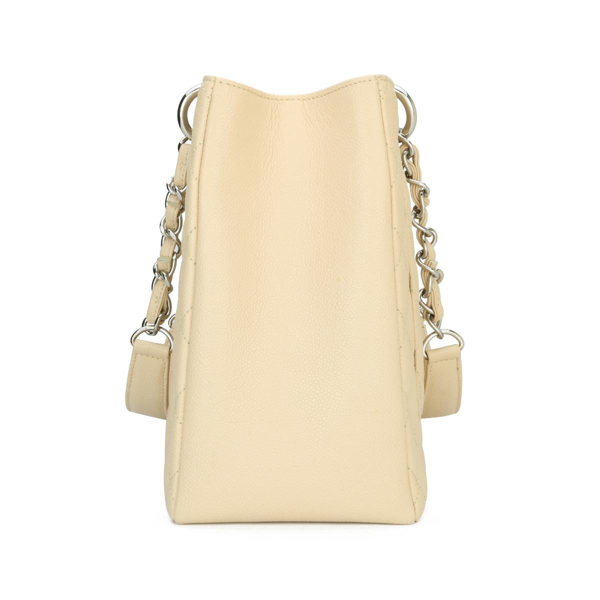 CHANEL Grand Shopping Tote (GST) Bag Beige Caviar with Silver Hardware 2013 For Sale 1