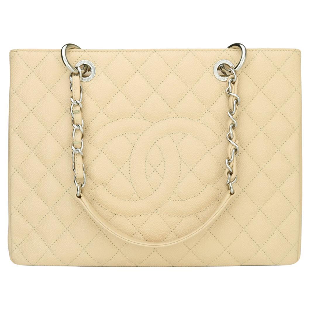 CHANEL Grand Shopping Tote (GST) Bag Beige Caviar with Silver Hardware 2013 For Sale