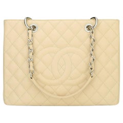 CHANEL Grand Shopping Tote (GST) Borsa Beige Caviale con Hardware Argento 2013