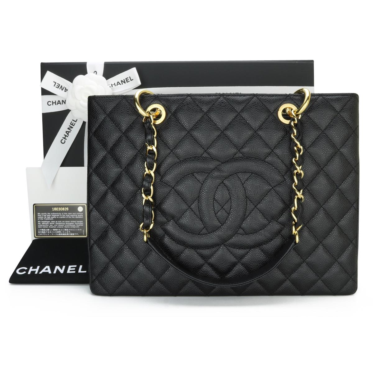 CHANEL Grand Shopping Tote (GST) Black Caviar with Gold Hardware 2012.

This bag is in pristine condition, the bag still holds its original shape, and the hardware is still very shiny.

As Chanel has discontinued the Grand Shopping Tote (GST), it is