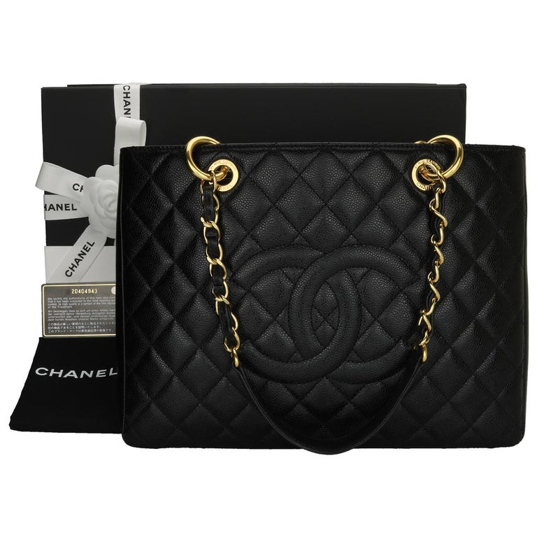 parallel further Influential CHANEL Grand Shopping Tote (GST) Bag Black Caviar with Gold Hardware 2015  at 1stDibs