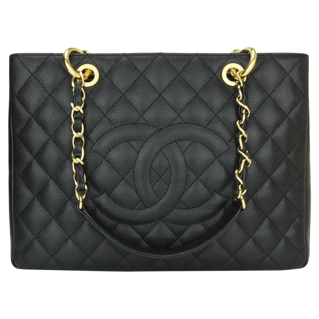 Chanel Black Caviar GST Grand Shopper Tote Bag with Gold Hardware