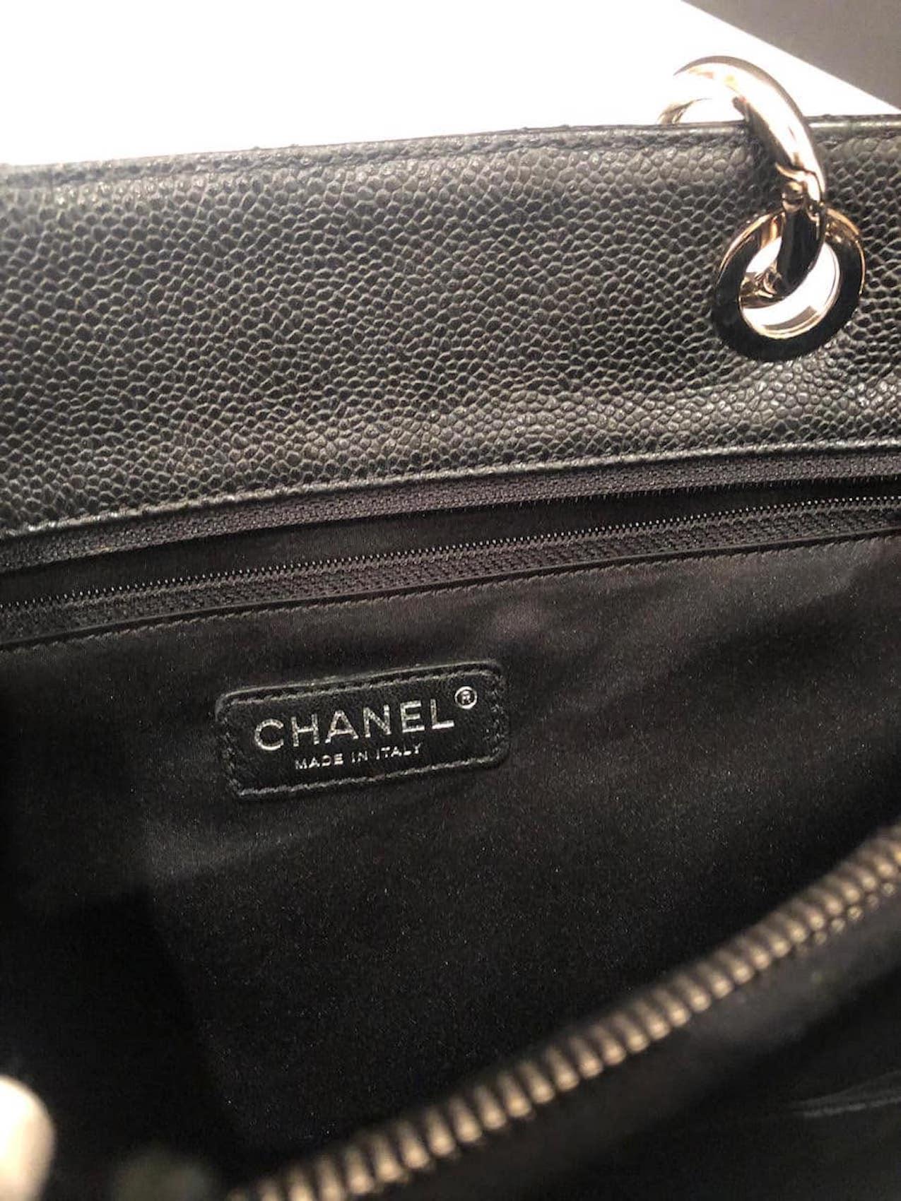 Women's CHANEL Grand Shopping Tote GST Bag Black Caviar with Silver Hardware 2010
