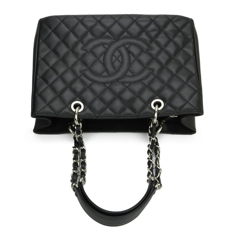 CHANEL Grand Shopping Tote (GST) Bag Black Caviar with Silver Hardware 2012 For Sale 7