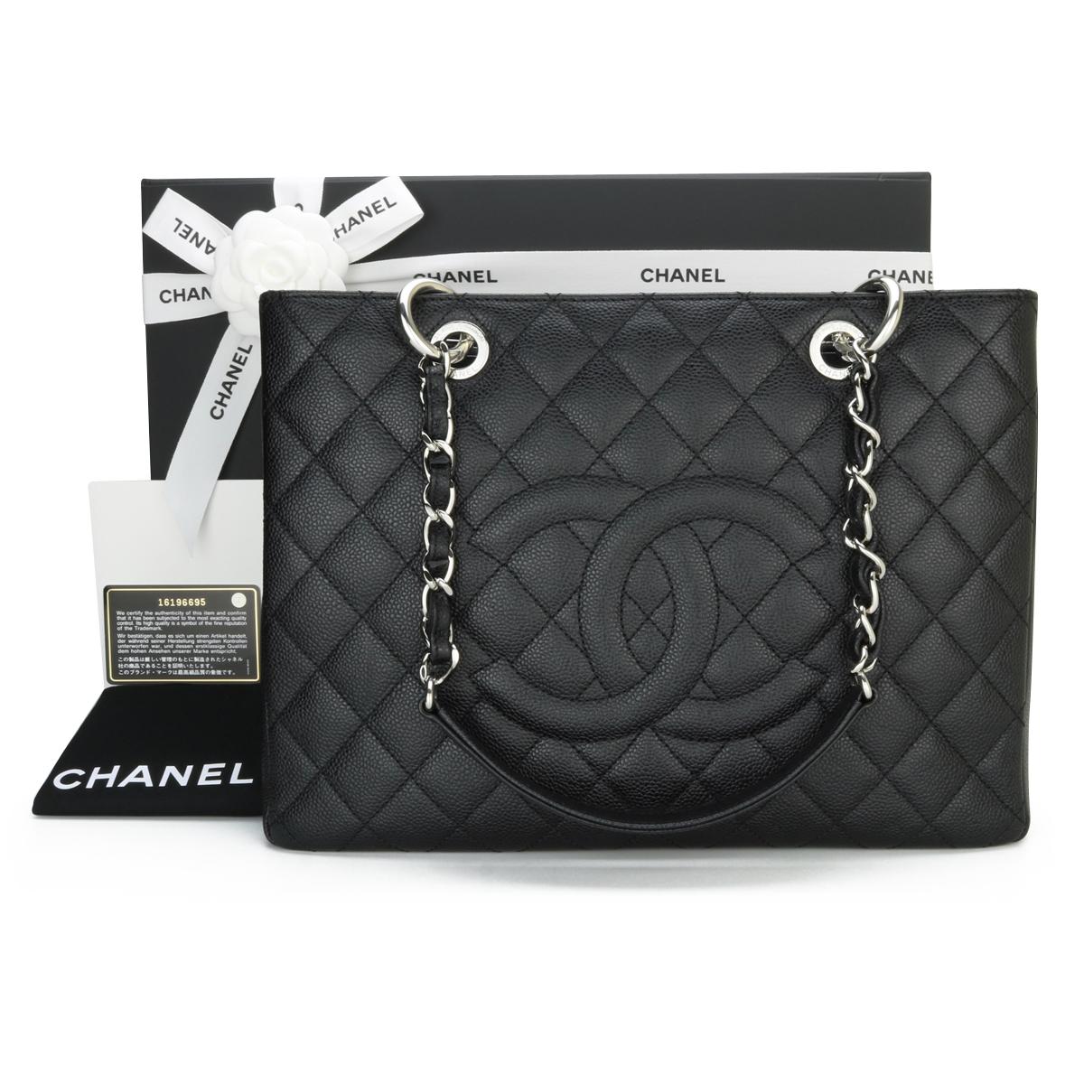 CHANEL Grand Shopping Tote (GST) Black Caviar with Silver Hardware 2012.

This bag is in pristine condition, the bag still holds its original shape, and the hardware is still very shiny.

As Chanel has discontinued the Grand Shopping Tote (GST), it