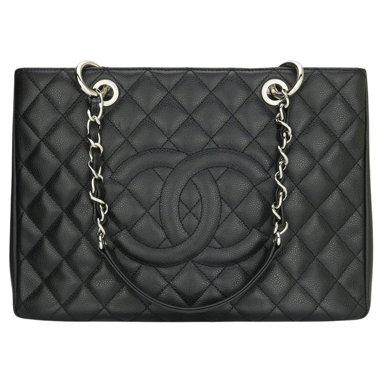 CHANEL Grand Shopping Tote (GST) Bag Black Caviar with Silver Hardware 2012 For Sale