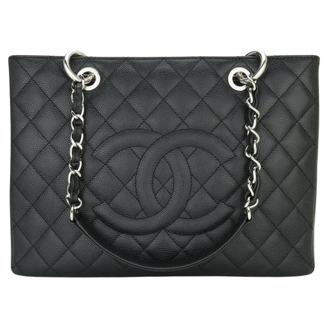 CHANEL Grand Shopping Tote (GST) Bag Black Caviar with Silver Hardware 2012 For  Sale at 1stDibs