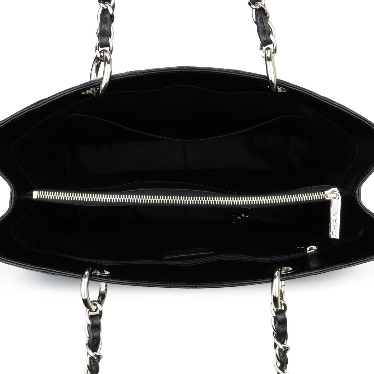 CHANEL Grand Shopping Tote (GST) Tasche in Schwarz und Kaviar mit Silberbeschlägen 2013 im Angebot 8